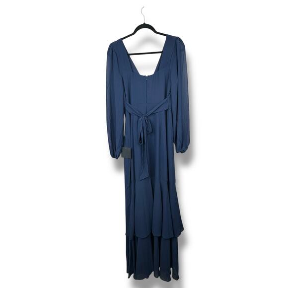 Lulus NWT Tier Elegance Navy Long Sleeve V-Neck Chiffon Tiered Maxi Dress Medium - Picture 6 of 10